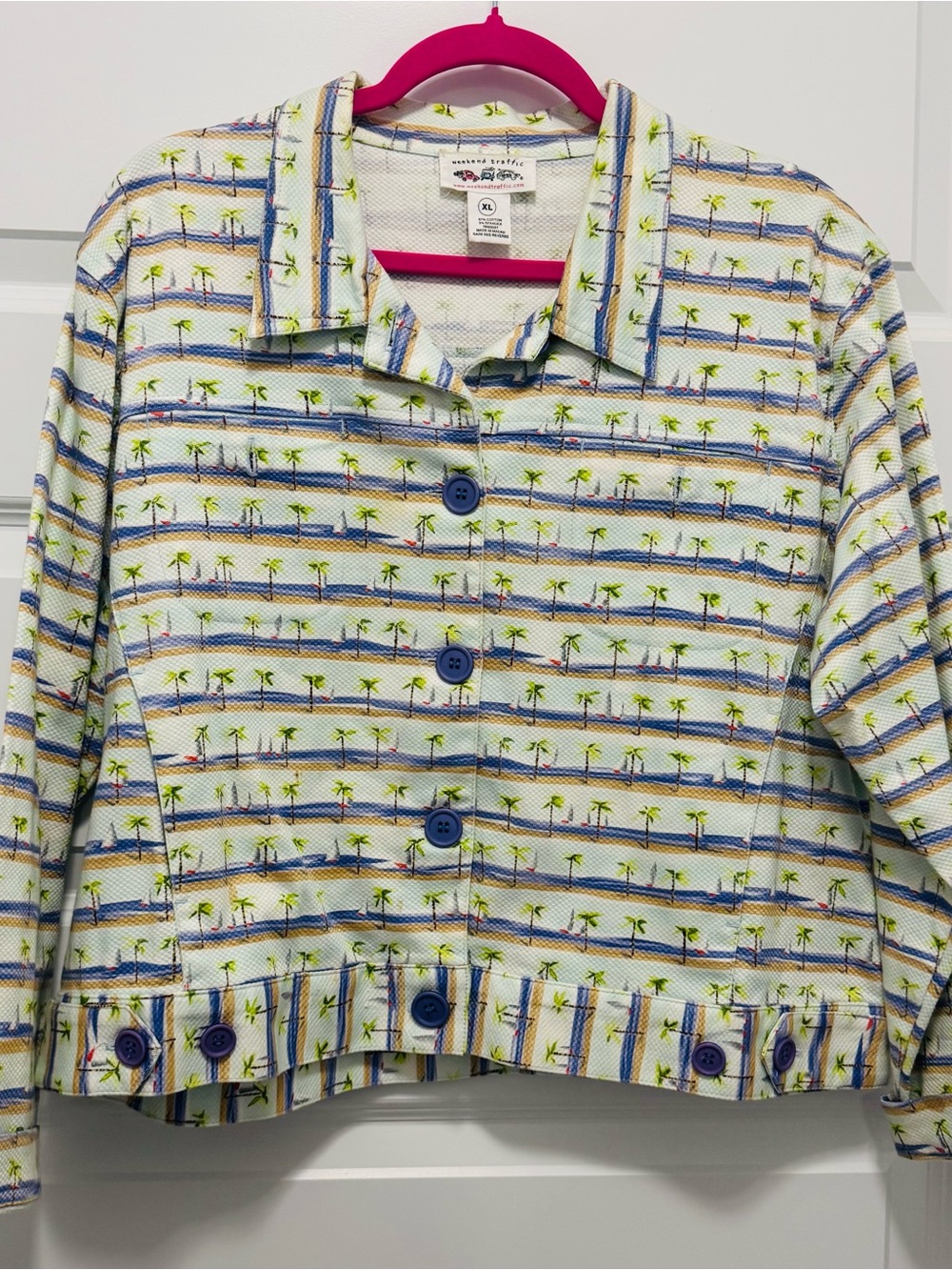 Vintage Tropical Palm & Sailboat Print Jacket